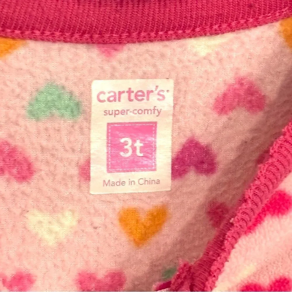 Carter’s | Girls Pink Hearts Valentine’s Day Footed Sleeper Pajamas Pjs 3T
